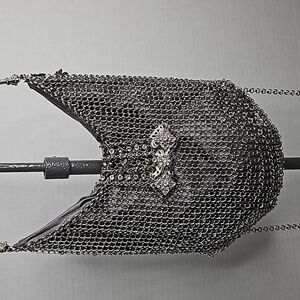 KENNY MA METAL MESH TOP HANDLE VINTAGE EVENING BAG WITH BROOCH FLAP CLOUSURE